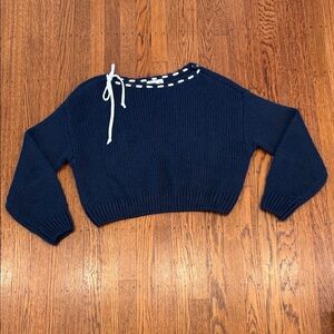 Hollister Navy Oversized Sweater w/ White Bow Tie – Women's Small